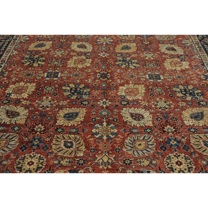 Hand Knotted Traditional Wool Orange Geometric Area Rug - 9' 11'' X 8' 1''