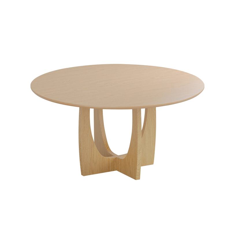 HomeRoots 59" Natural Solid Wood Pedestal Base Round Top Dining Table - 59.00 in. x 30.00 in. x 59.00 in.