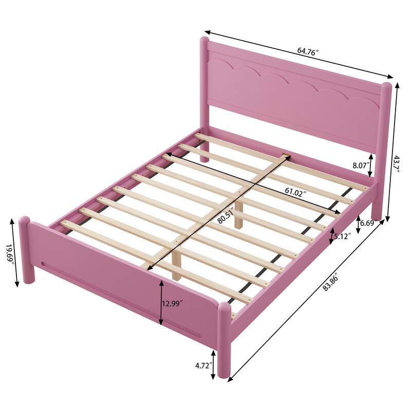 Queen Size Wooden Platform Bed Frame with Headboard and Slat Support