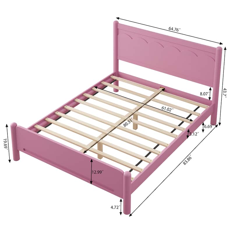 Wood Platform Bed Frame with Headboard and Wooden Slat Support