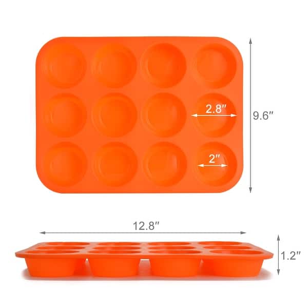 Non-Stick 12 Cup Premium Cupcakes Baking Pan Silicone Muffin Pan BPA Free Dishwasher Microwave Safe Red