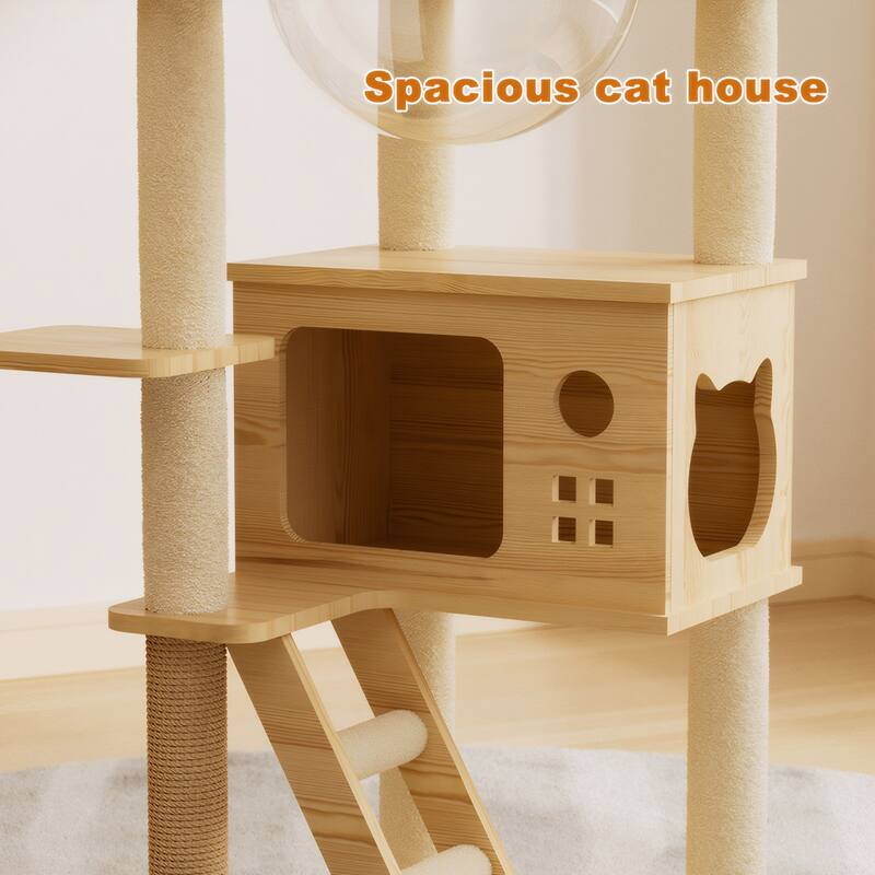 48.8" Modern Cat Tower, Wood Cat Tree Tower for Indoor Cats, Cat Treewith Sisal-Covered Scratching Posts and Top Perch