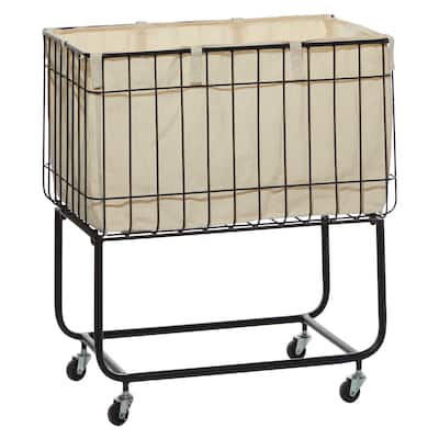 Metal Deep Set Wire Basket Storage Cart with Wheels and Fabric Lining - Black - Roche River Decor