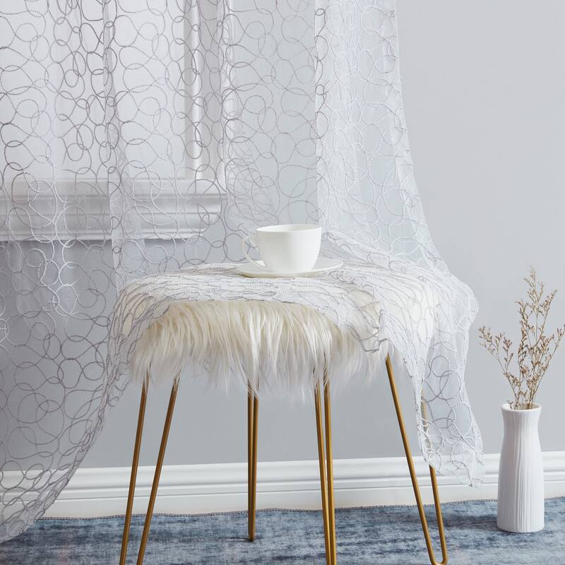 HLC.me Audrey Embroidered Premium Soft Decorative Sheer Voile Light Filtering Grommet Window Curtain Panels - Set of 2