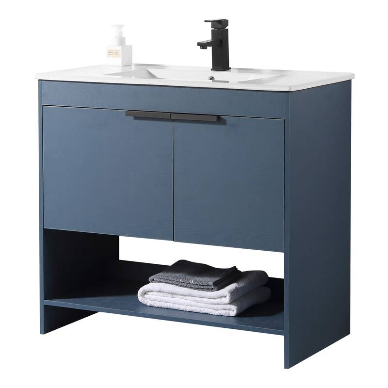 Fine Fixtures Phoenix Bathroom Vanity with Sink - Full Assembly Required - 36 Inch - Navy Blue