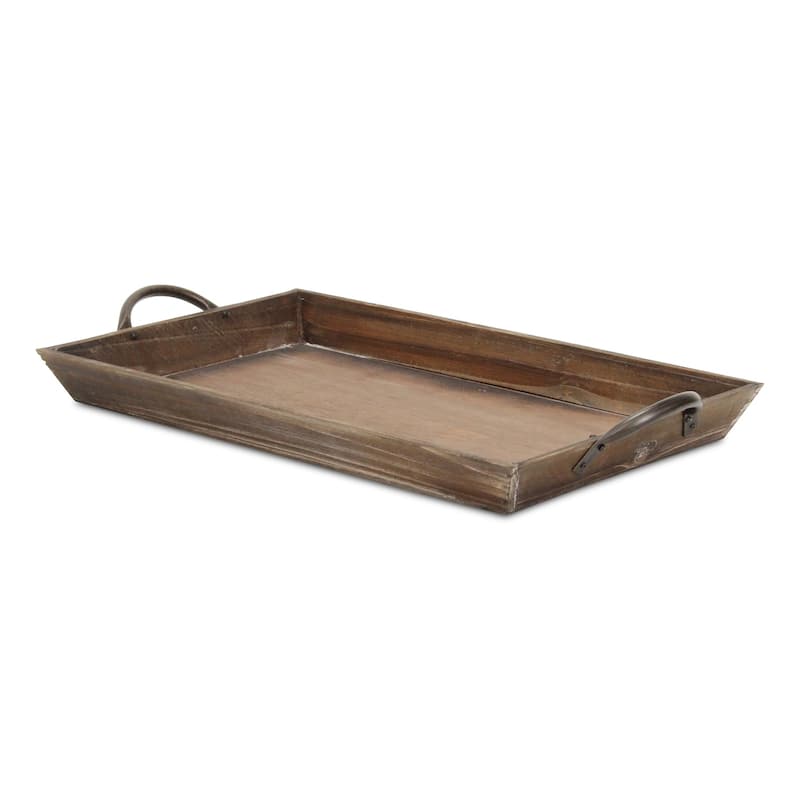 Solid Wood Tapered Decor Tray with Metal Handles