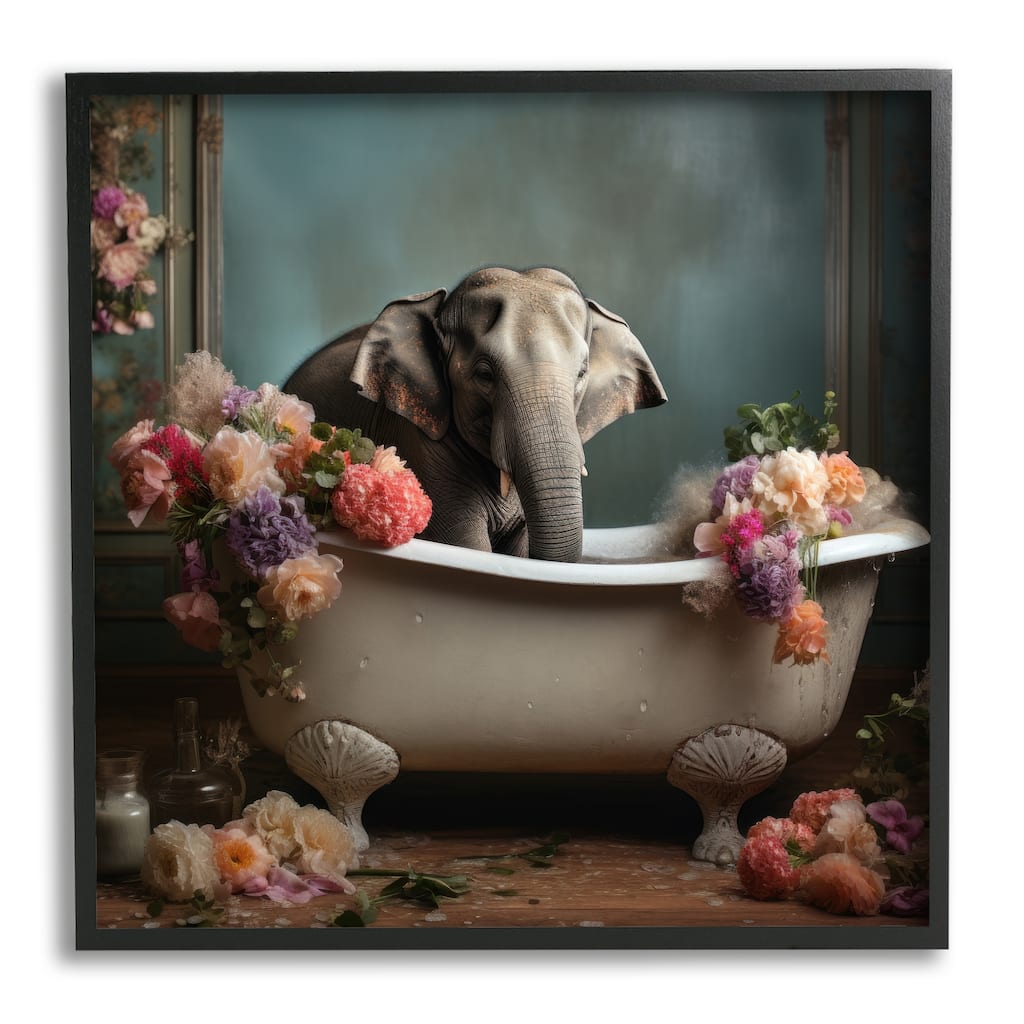 Stupell Elephant in Vintage Tub Framed Giclee Art Design by Lazar Studio