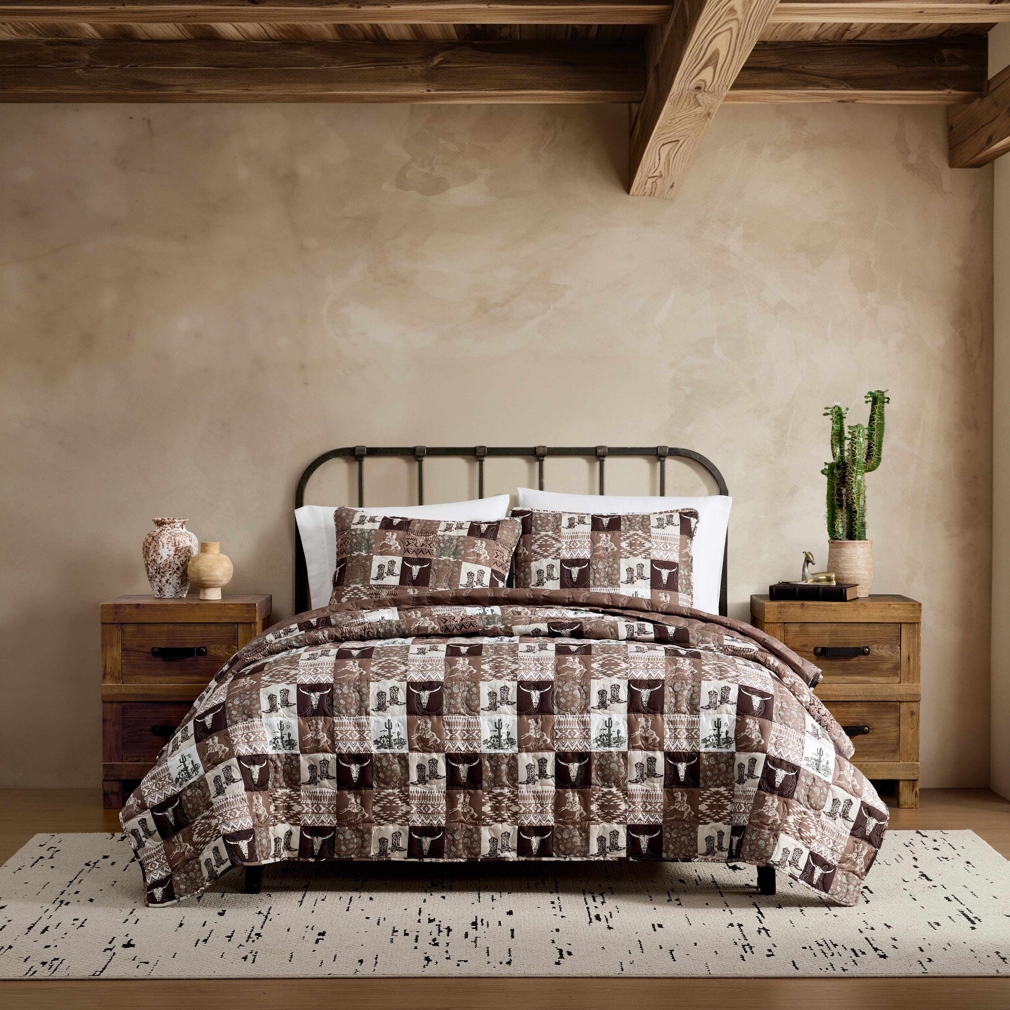 Wrangler Fall Western Patch Brown Reversible Quilt Set