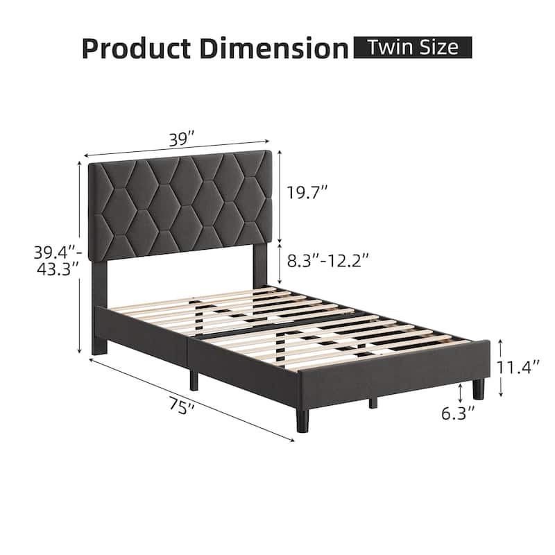 Diamond Upholstered Platform Bed Frame Wood Slat Support