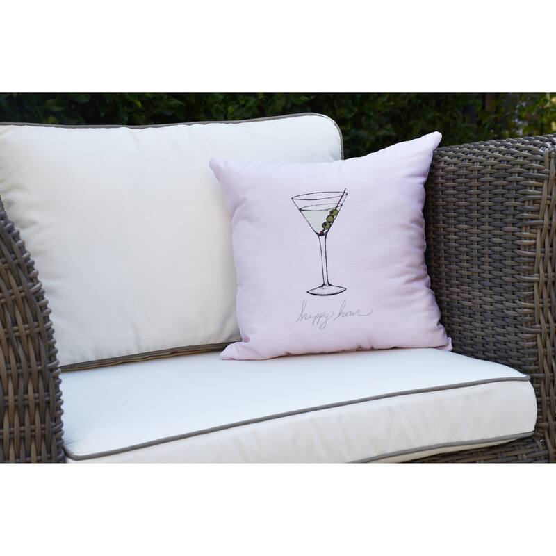 18 x 18 Inch Martini Glass Happy Hour Geometric Print Outdoor Pillow