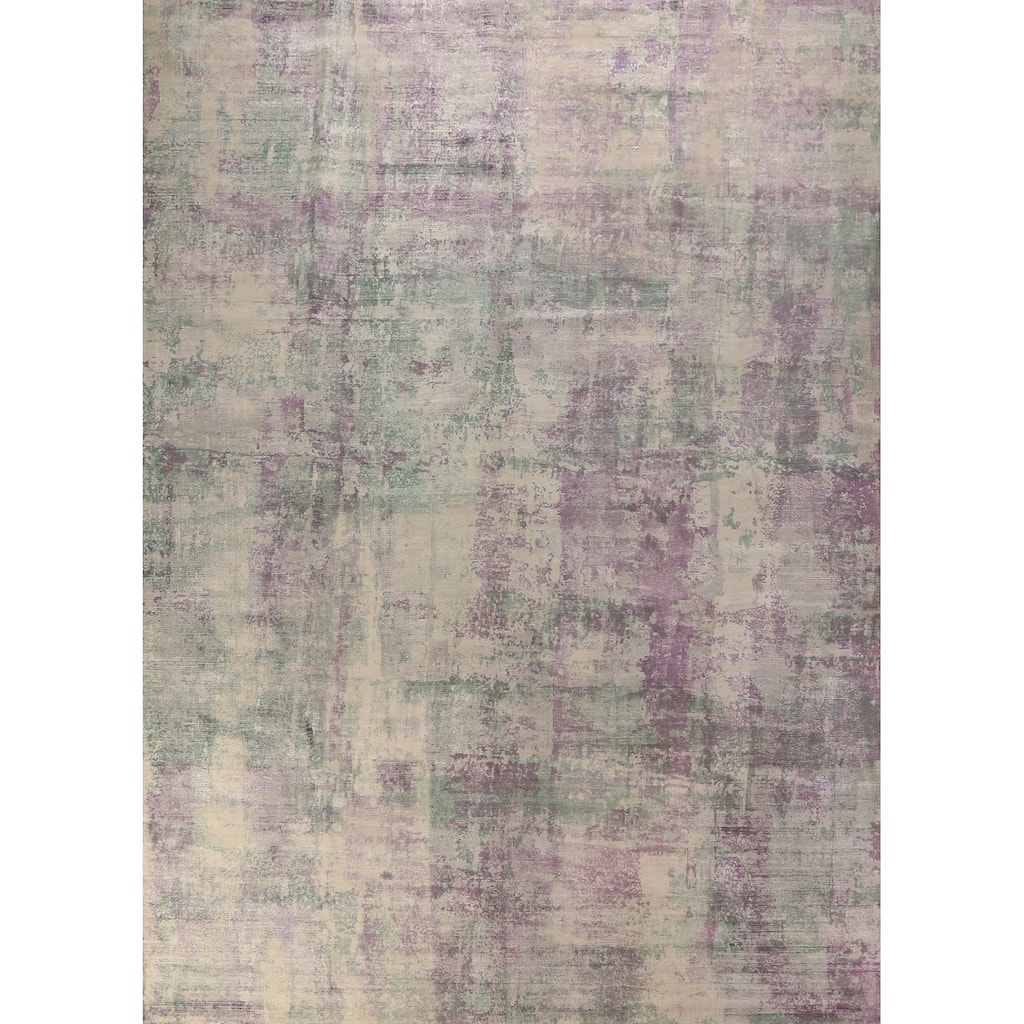 Contemporary Abstract Indian Area Rug Handmade Multi-Color Wool Carpet - 9'0"x 11'8"
