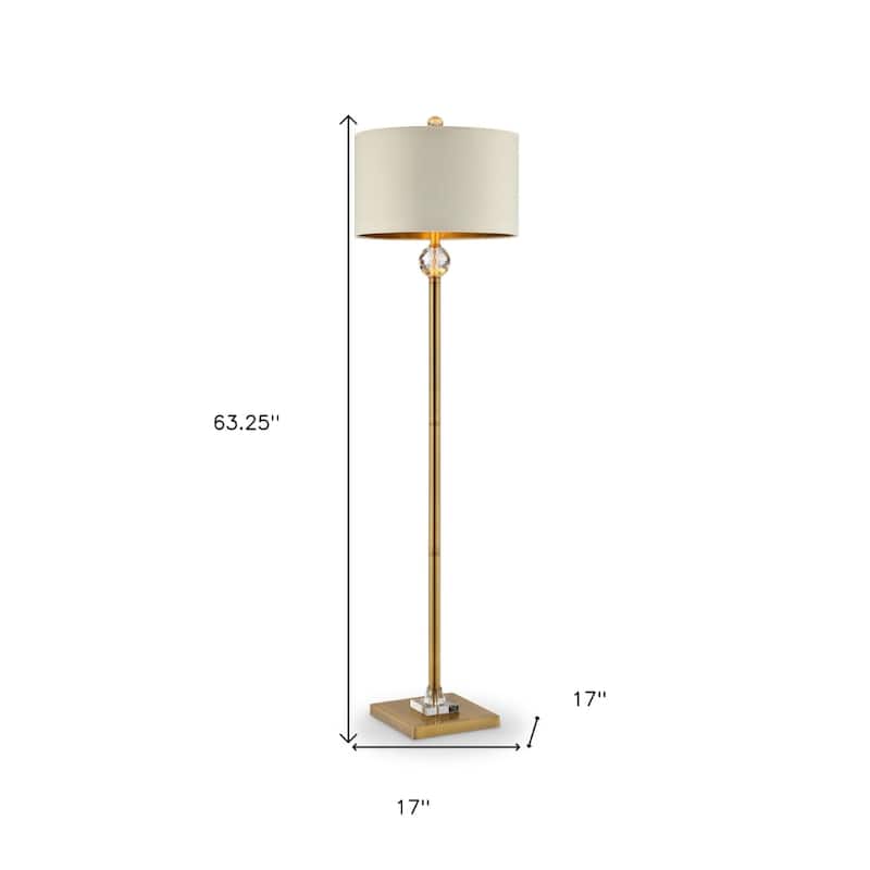 Gold Metal Column Floor Lamp with Drum Shade and n-Line Switch - 17” x 17” x 63.25” (D x W x H)