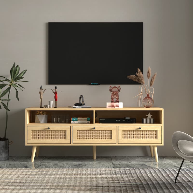 Rattan TV Stand with Solid Wood Feet Bed Bath & Beyond 37349336