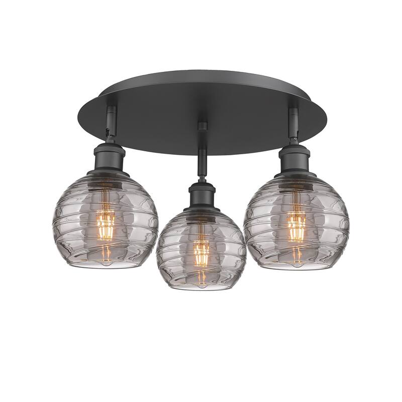 Innovations Lighting 516-3C 9 18 Athens Deco Swirl Semi-Flush Athens - Matte Black / Light Smoke Deco Swirl