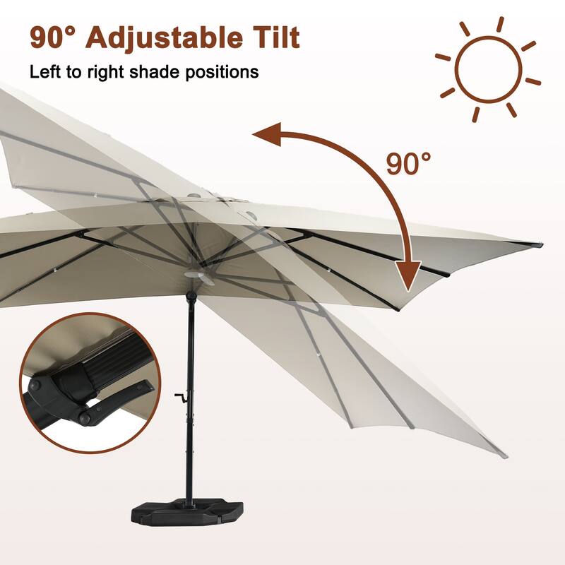 10FT Patio Square Cantilever Market Umbrella with Bluetooth Lights