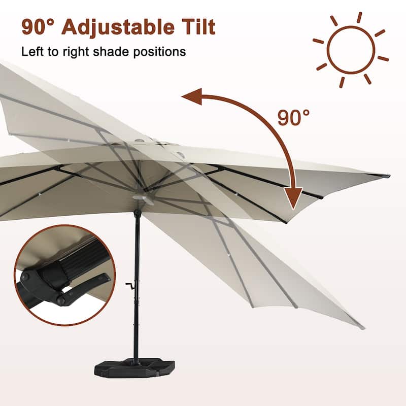 10 x 13ft Patio Rectangular Cantilever Market Umbrella with Lights(Without Based)