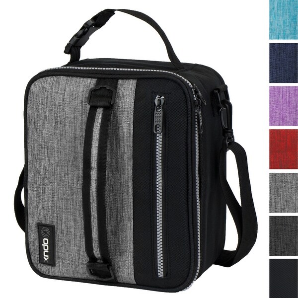 black lunch bag with shoulder strap