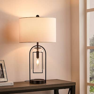 KAWOTI 25.25'' Bronze Table Lamp with Night Light Bulbs - 25.25