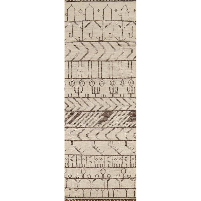 Ivory Moroccan Runner Rug Handmade Wool Carpet - 3'10"x 12'7"