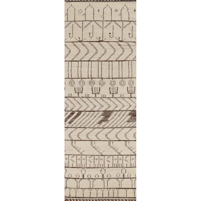 Ivory Moroccan Runner Rug Handmade Wool Carpet - 3'10"x 12'7"