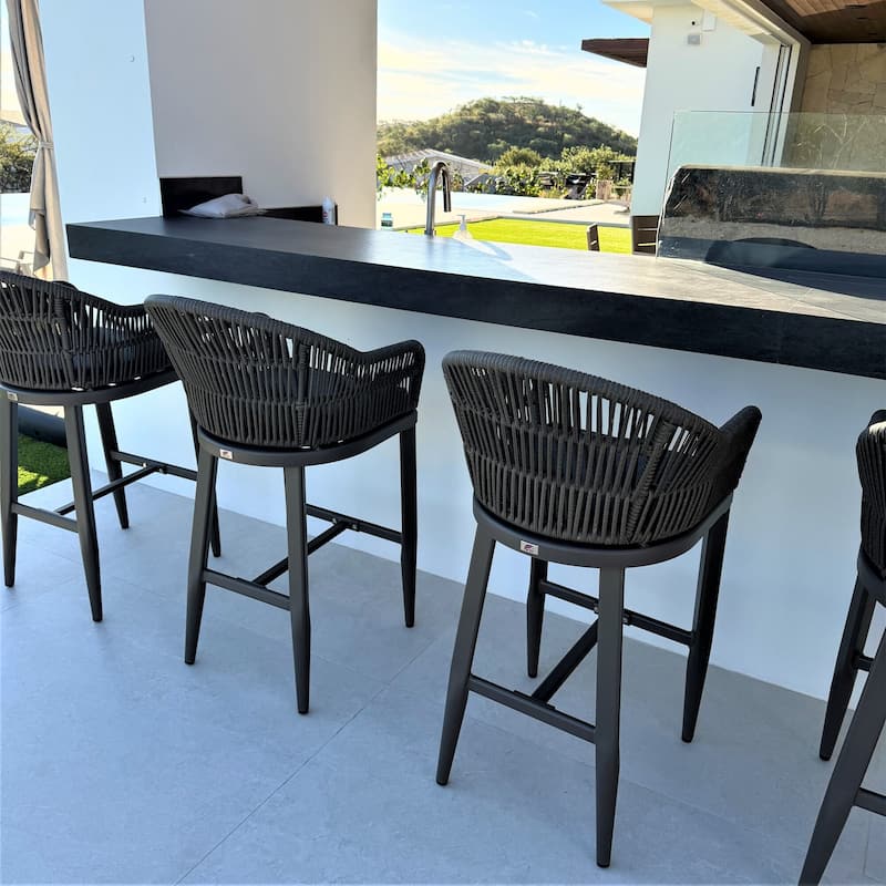 PURPLE LEAF Outdoor Counter Bar Stools Set of 4 PatioMetal Modern Wicker Chairs with Back and Cushions