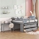 preview thumbnail 1 of 33, Full Size Loft Bed Kids Bed with Retractable Desk and Drawers, Solid Wood with Lateral Portable Desk and Shelves Grey