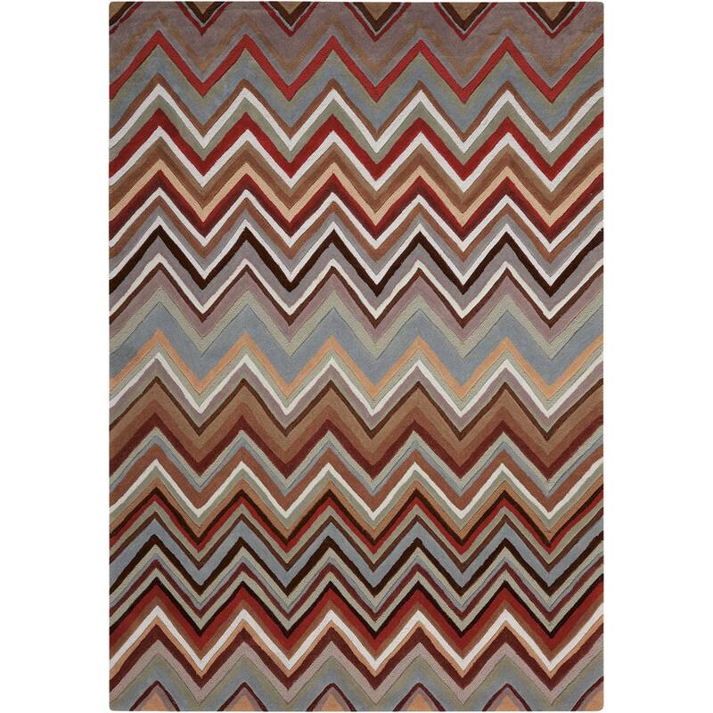 Nourison Contour Brown Beige Multicolor Chevron Zig Zag Hand-tufted Area Rug