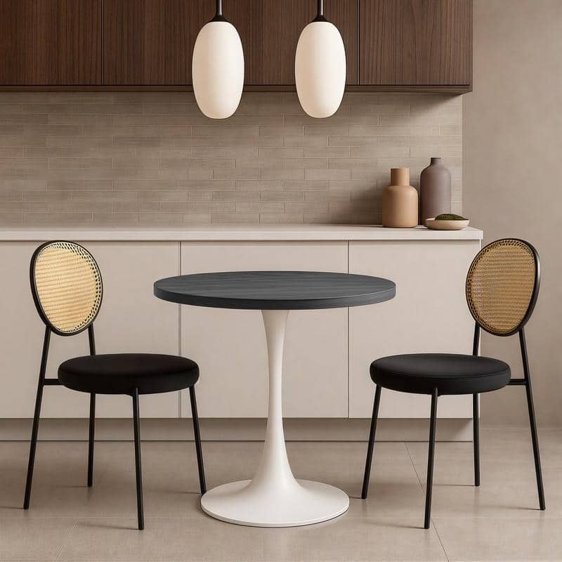 Bristol 36" Round Dining Table for 4 with MDF Top and Modern White Iron Base for Kitchen & Dining Room