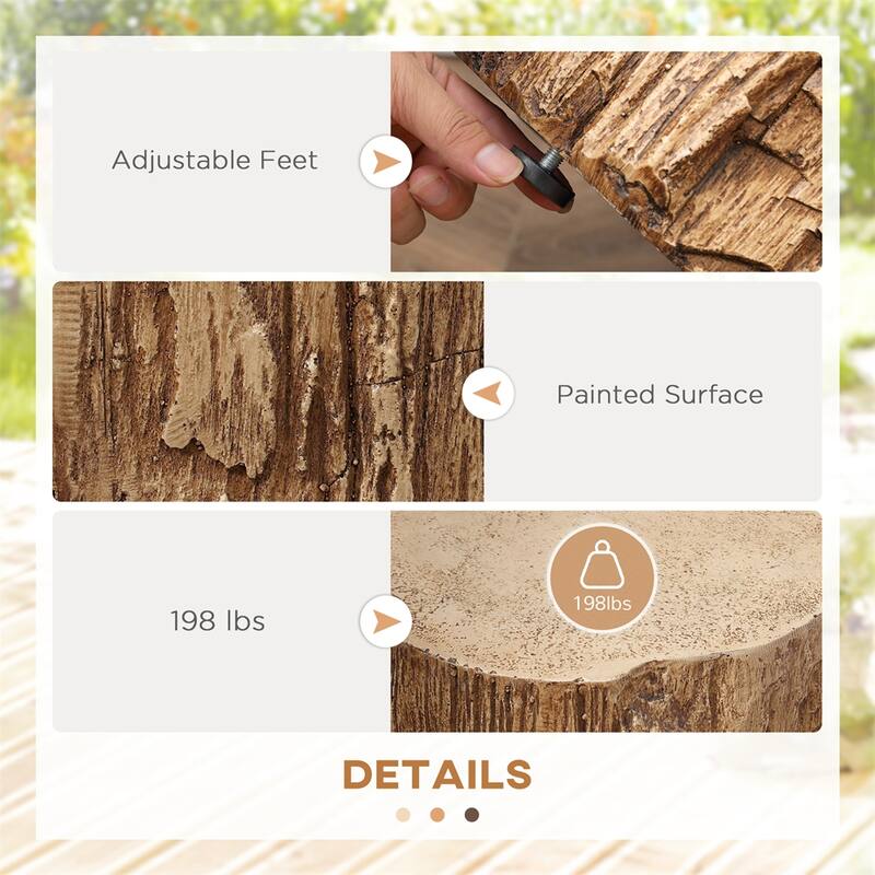 Tree Stump Shape Side Table with Adjustable Foot Pads