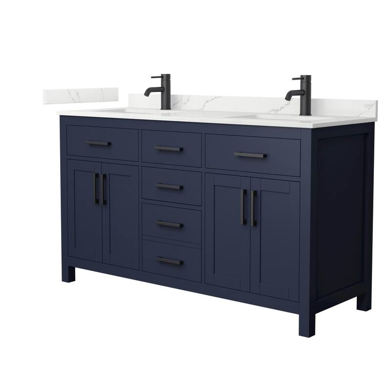 Wyndham Collection WCG2424-60D-QTZ-UNSMXX Beckett 60" Free Standing - Dark Blue / Giotto Quartz Top / Matte Black