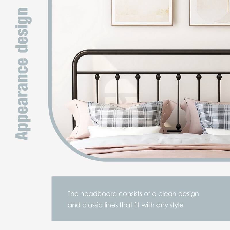 Alazyhome Simple Vintage Metal Platform Bed Frame, Easy-Assembly