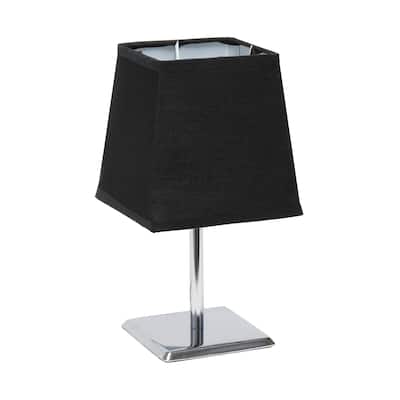9.65" Compact And Chic Modern Square Chrome Accent Table Lamp, For Living Room, Bedroom, Office, Black Shade
