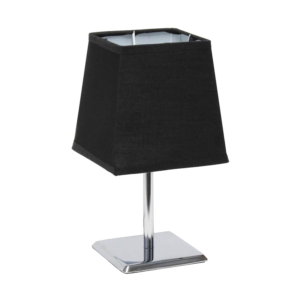 9.65" Compact And Chic Modern Square Chrome Accent Table Lamp, For Living Room, Bedroom, Office, Black Shade