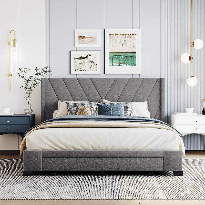 Queen Bed Frame with Storage, Upholstered Platform Bed Frame with 3