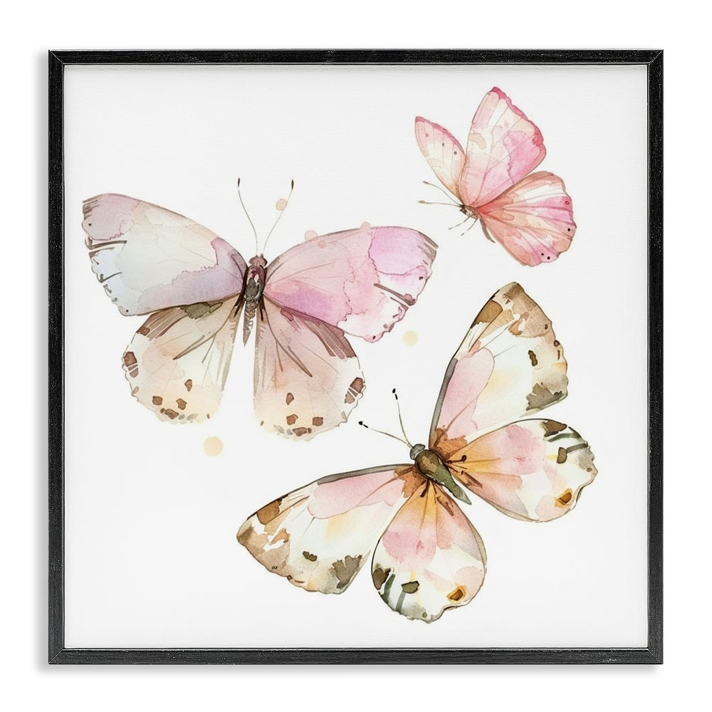 Stupell Soft Watercolor Butterfly Trio Framed Giclee Art Design By LSR Creative Studio