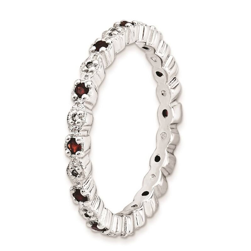 Curata 925 Sterling Silver Polished Prong set Stackable Expressions Garnet and Diamond Ring