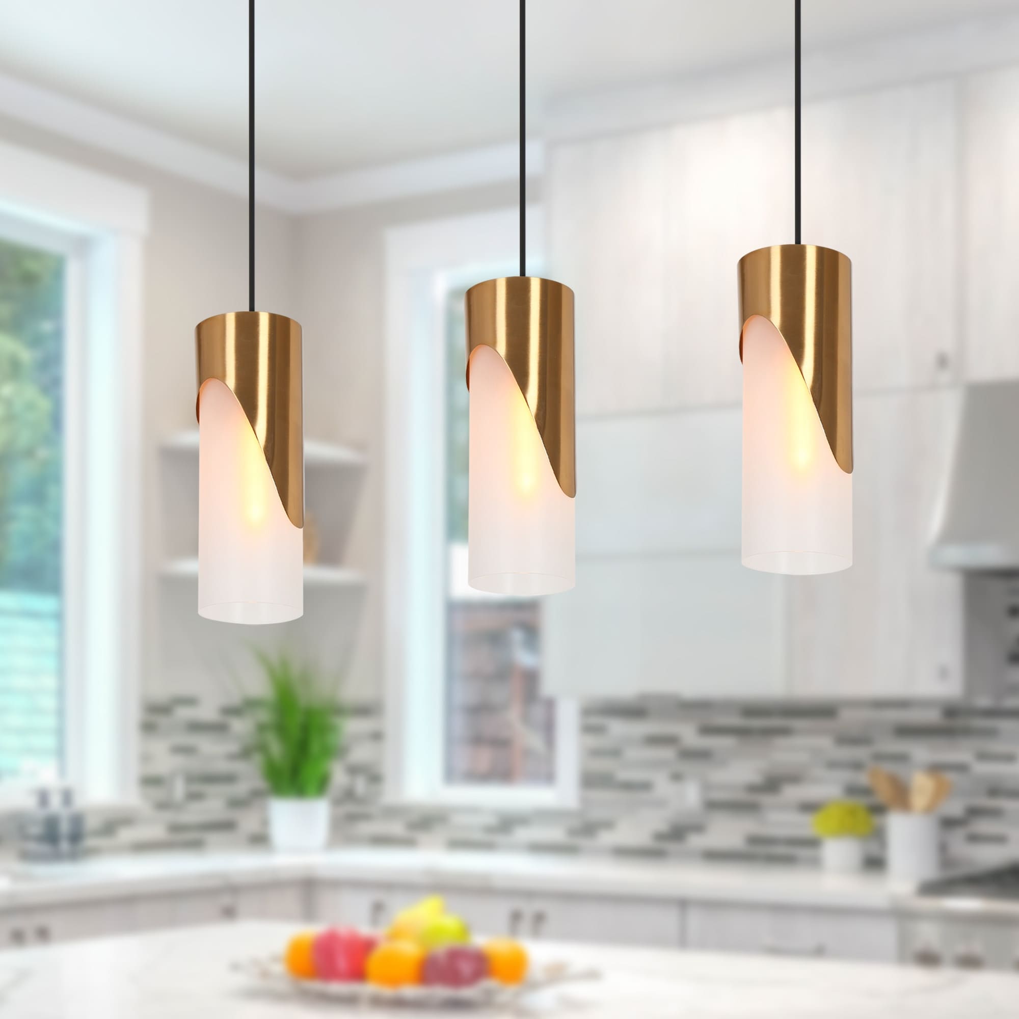 Modern 1 Light Cylinder Frosted Glass Island Pendant Lights for Dining Room 4.7 D x 12 H