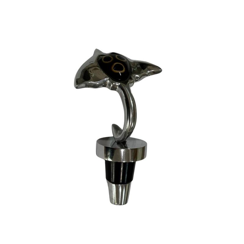 Manta Ray Wine Topper with Bamboo and Recycled Aluminum - Silver