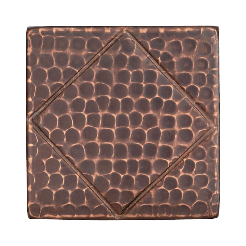 4" x 4" Hammered Copper Tile with Diamond Design - Quantity 4 (T4DBD_PKG4)