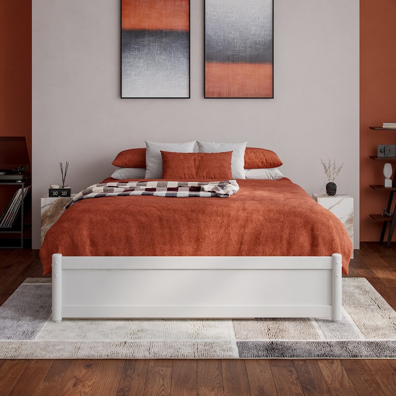Barcelona Full Panel Platform Bed with Twin Trundle in White