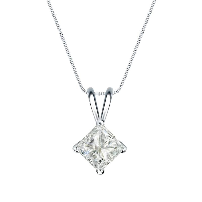Auriya 1/2ctw Solitaire Princess-cut Diamond Necklace 14k Gold (J-K, I1-I2) - White