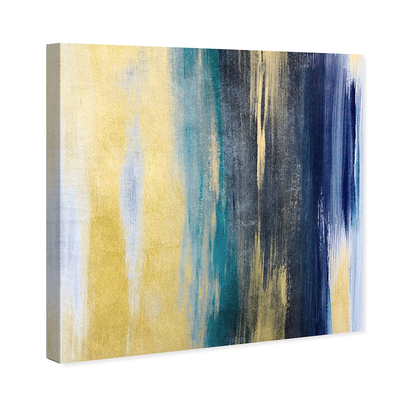 Wynwood Studio Canvas Abstract Gold and Blue I Gold and Metallic Gold Modern & Contemporary Wall Art Canvas Print
