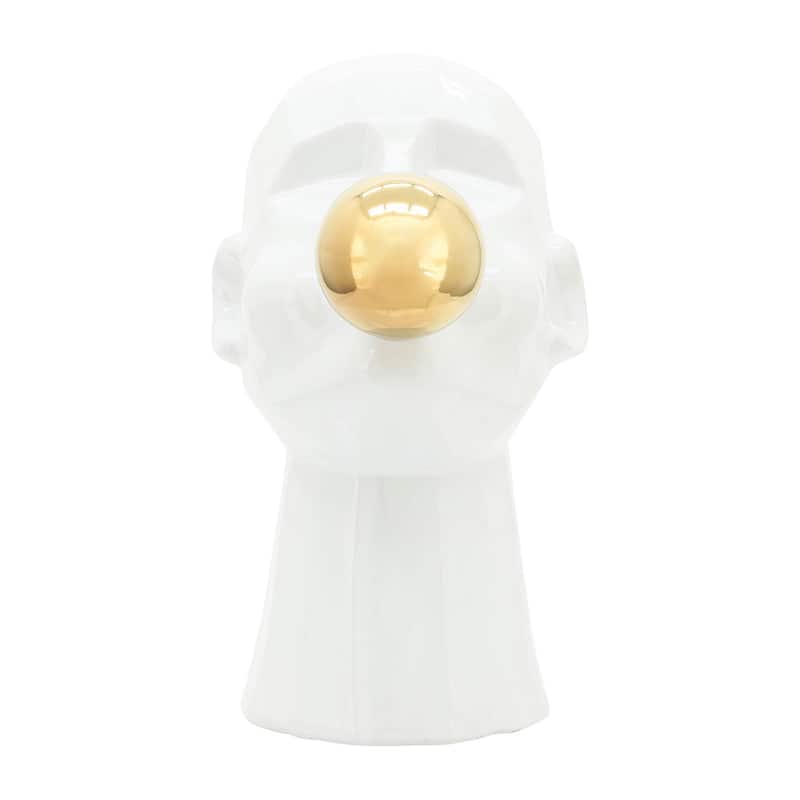 Sagebrook Home 12" Bubble Gum Man Sculpture Contemporary Art Deco Ceramic Statue Man Blowing Bubble Gum