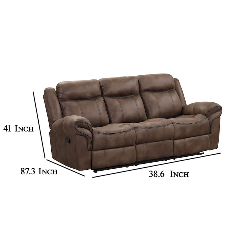 Arisa 3pc Sofa, Loveseat, Chair Manual Recliner Set, Brown Faux Leather
