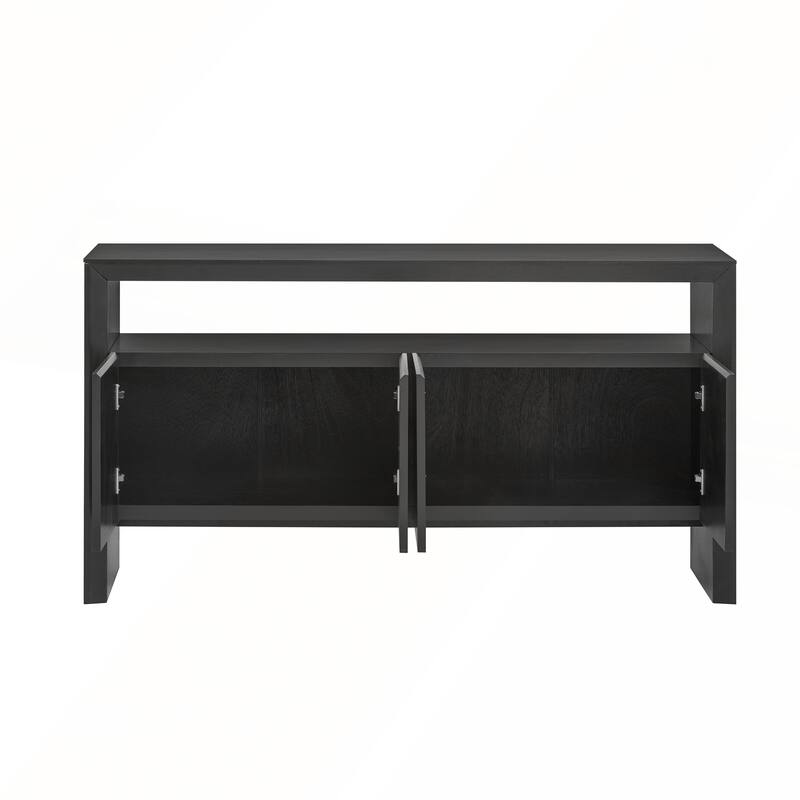 Modern Minimalist Solid Wood Veneer Sideboard with Open Shelf