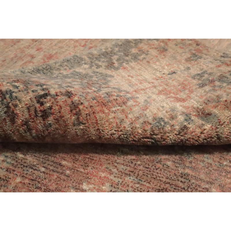 Hand Knotted Oriental Viscose Silk Carpet Modern All-Over Oranges & Rust Abstract Area Rug - 6' 7'' X 4' 10''