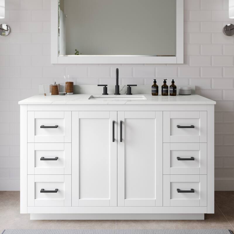 Wyndham Collection WCF292954S-QTZ-US3MXX Miranda 54" Free Standing - White / Giotto Quartz Top / Matte Black Hardware