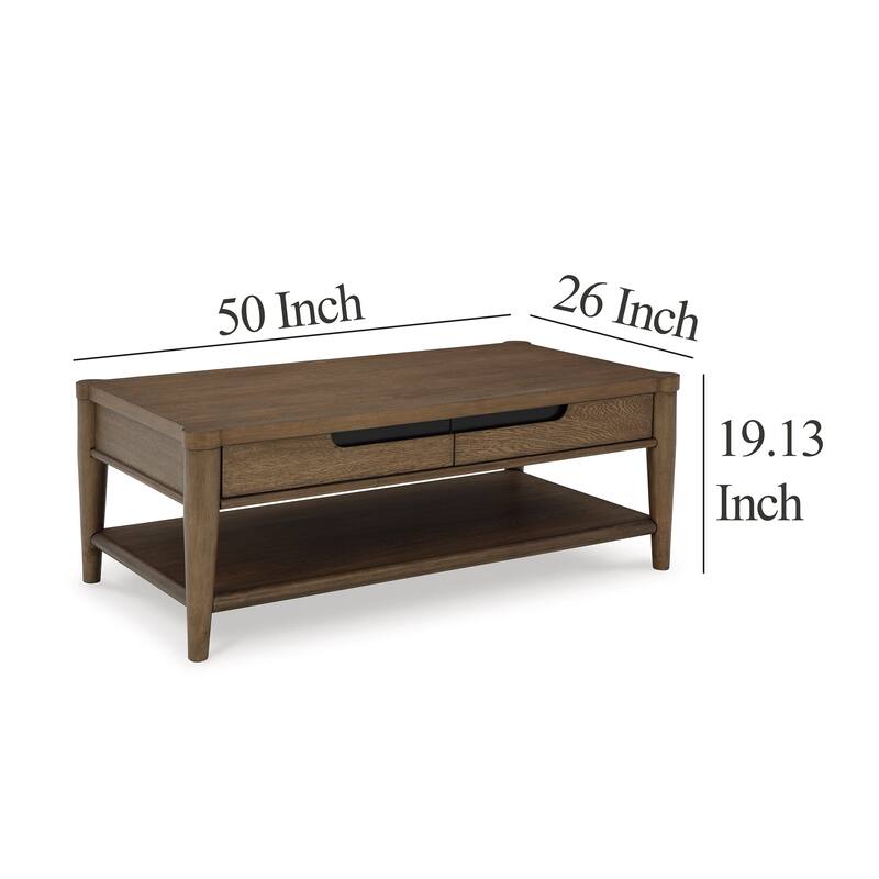 Howie Cocktail Coffee Table, 2 Drawers, 50 Inch Rustic Brown Wood