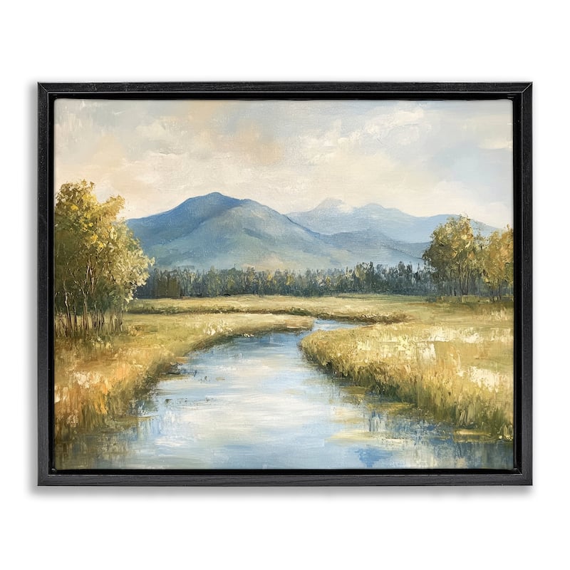 Stupell River Bend with Tall Grass Framed Floater Canvas Wall Art Design By Petal Prints Design - 21 x 17 - Black