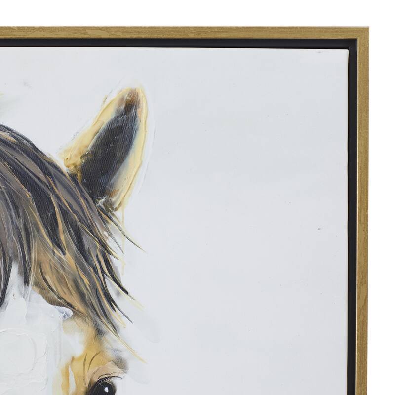 Canvas Horse Framed Wall Art with Gold Frame - Brown - Roche River Decor